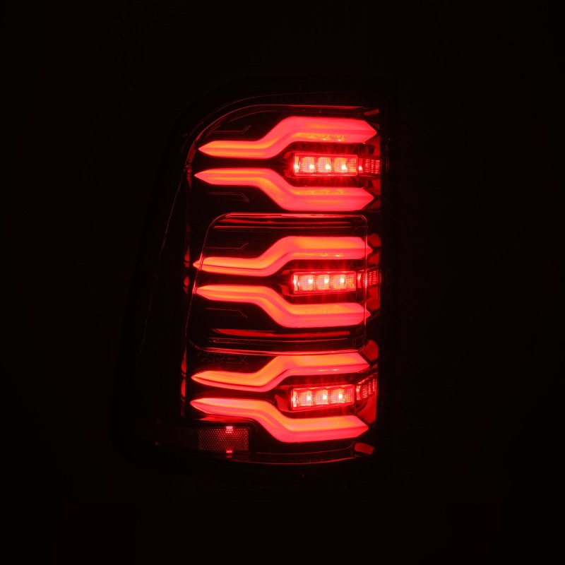AlphaRex 2019+ Dodge Ram 1500 Luxx-Series LED Tail Lights Alpha-Black w/Active Light/Seq Signal