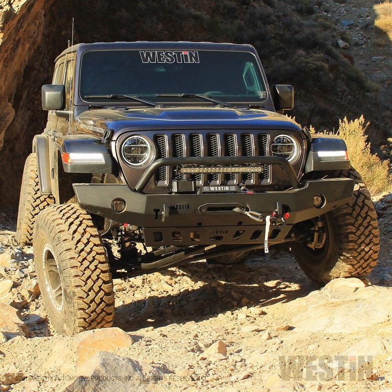 Westin 18+ Jeep Wrangler JL WJ2 Full Width Front Bumper w/Bull Bar Textured Black