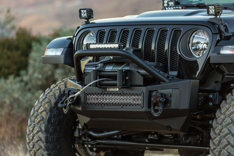 Go Rhino Jeep Wrangler JL/JLU/JK/JKU/Gladiator JT Rockline Front Stubby Bumper w/ Overrider