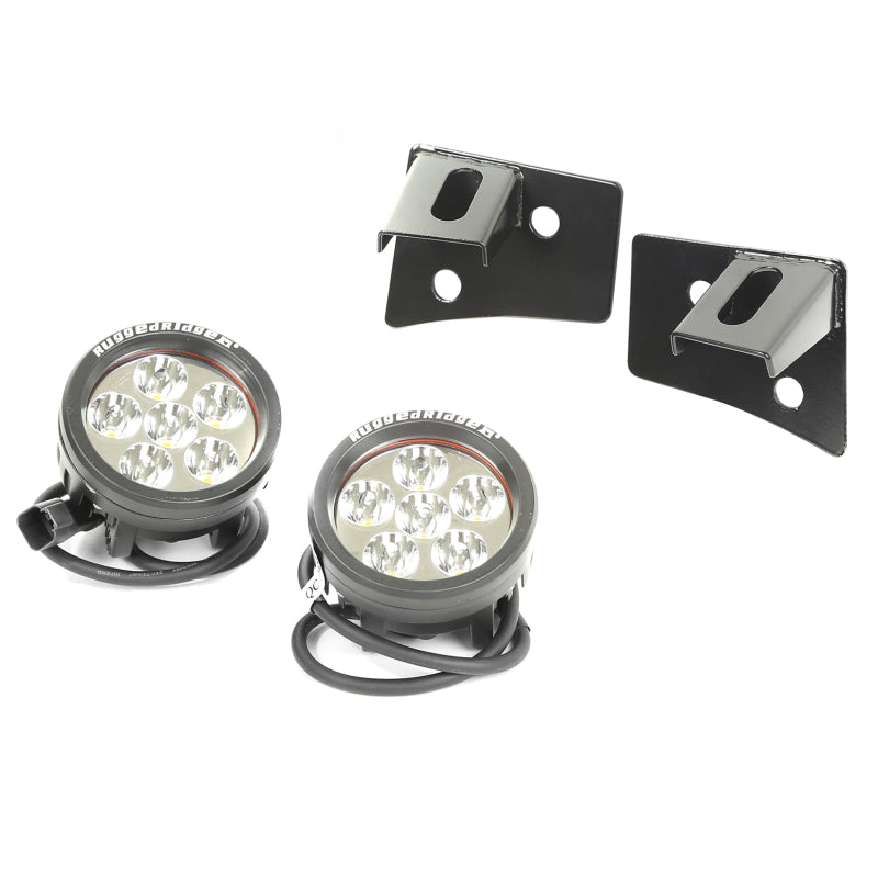 Rugged Ridge Jeep Wrangler JK Round Windshield LED Light Kit w/ Brackets