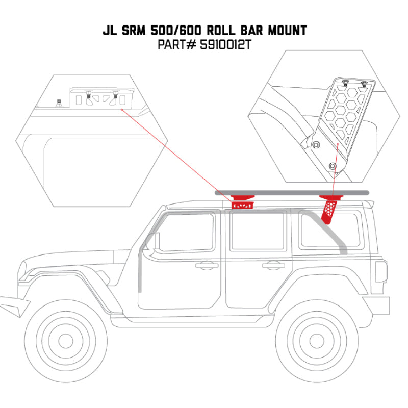 Go Rhino Jeep Wrangler JLU SRM Roll Bar Mount Kit - Tex. Blk