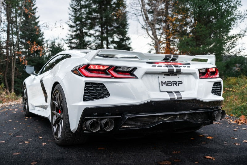 MBRP Chevrolet Corvette C8 3in Cat Back Quad Split Rear Exit w/ Carbon Fiber Tips - T304