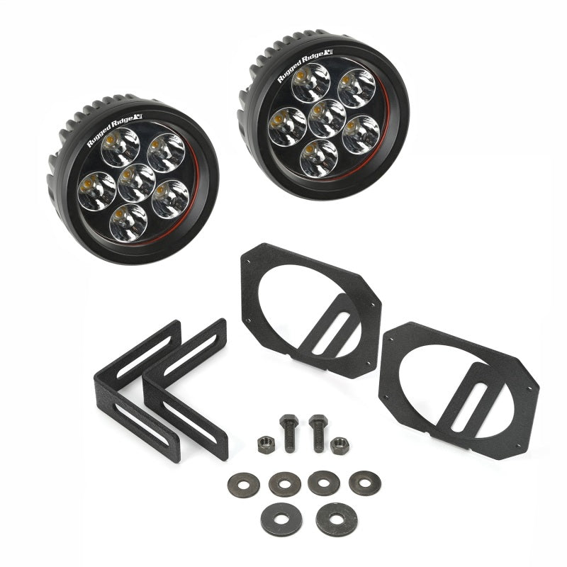 Rugged Ridge Jeep Wrangler JK Bumper Mounted Circular LED Light & Mount Kit