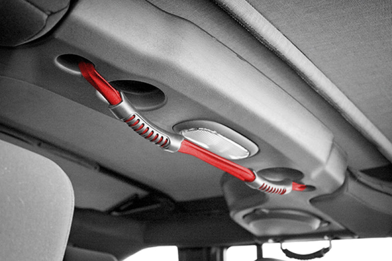 Rugged Ridge Rear Dual Grab Strap Red Jeep Wrangler Unlimited JK