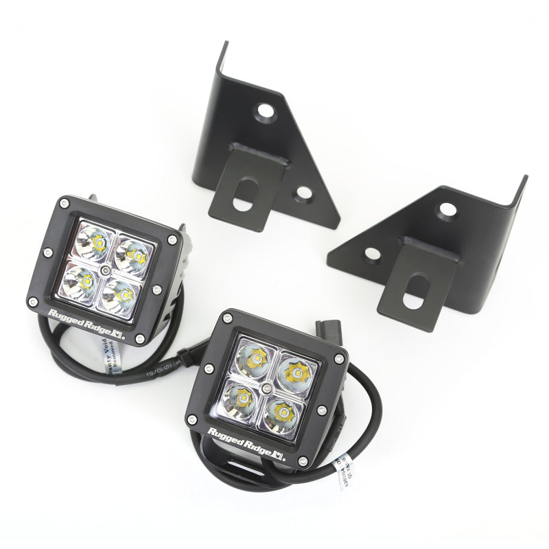 Rugged Ridge Jeep Wrangler CJ/YJ Square Windshield LED Kit w/ Brackets
